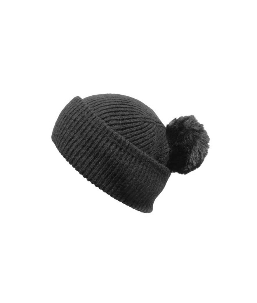 Bonnet ALEX revers large pompon amovible Noir